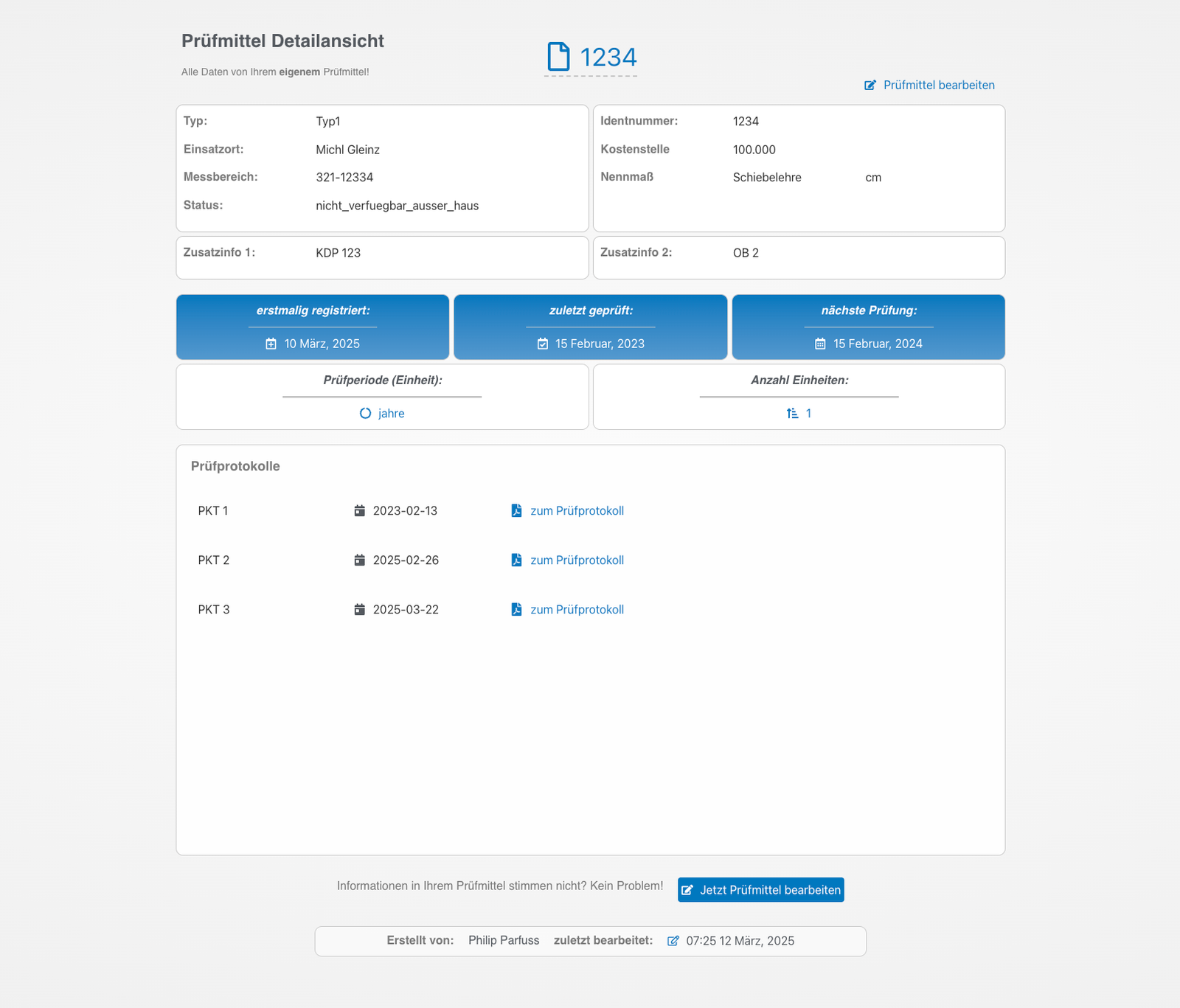 Detailansicht eines Beispiel Prüfprotokoll